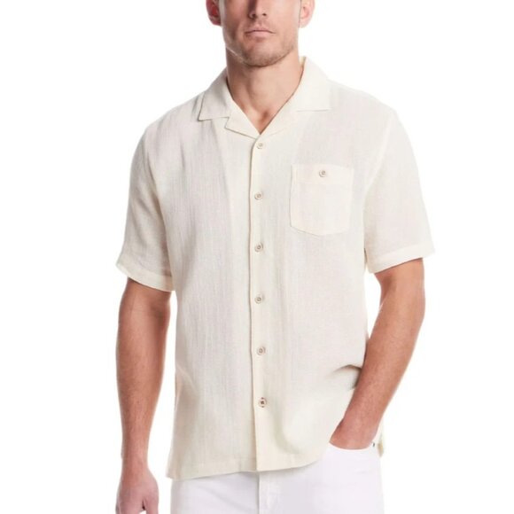 NEW Weatherproof Vintage Men's XL Short-Sleeve White Linen Blend Button up Beach - Picture 1 of 10